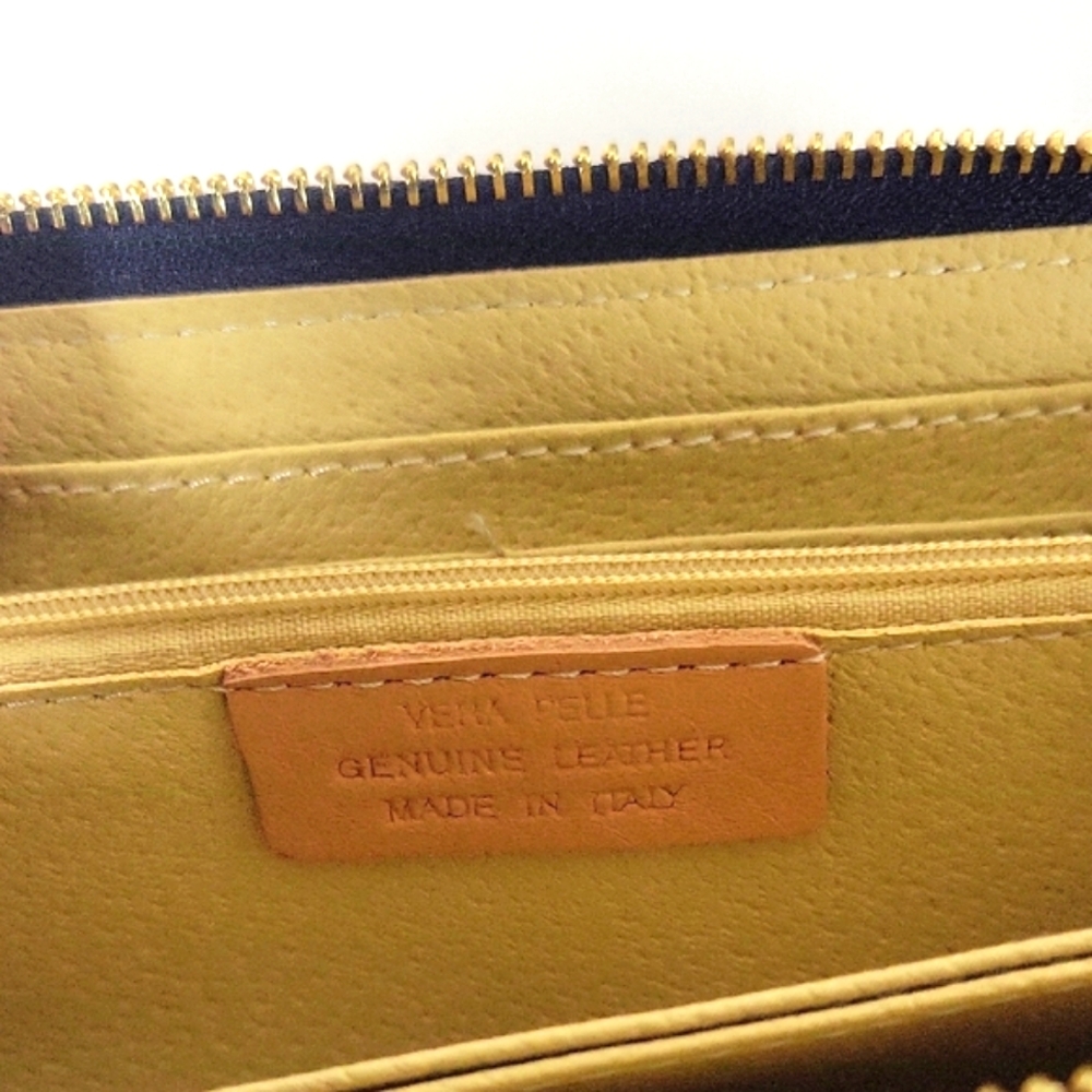 Classic Navy Blue Italian Leather Clutch style Wallet with Gold Zipper - Picture 4 of 6